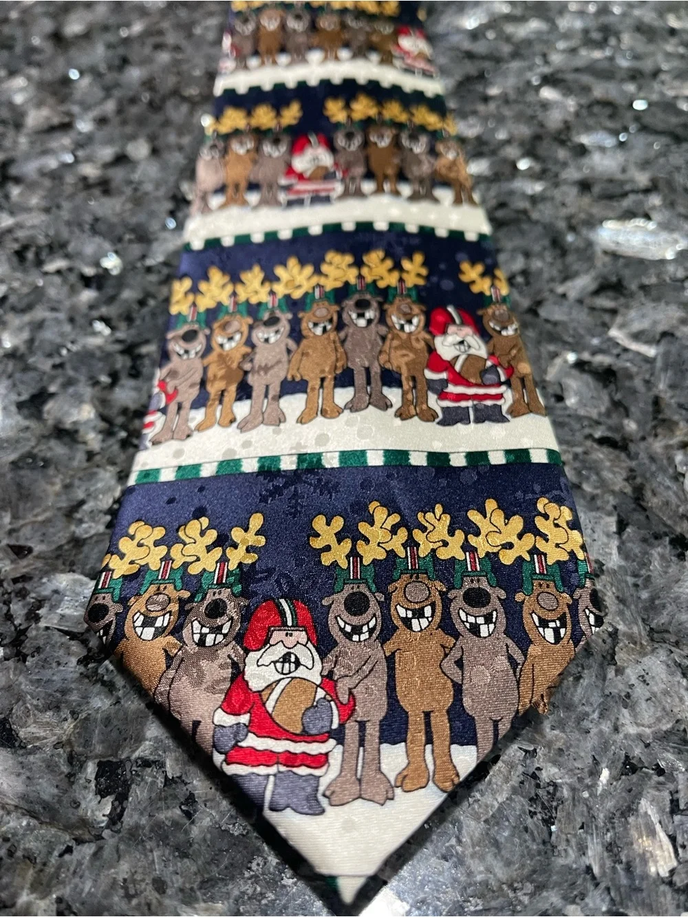 John Ashford 100% Silk Holiday Reindeer & Santa Football Tie
